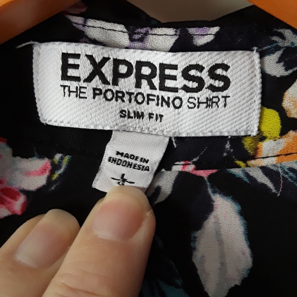Pre-owned Express Black Floral Print Portofino Slim Fit Blouse Size L - Picture 5 of 6